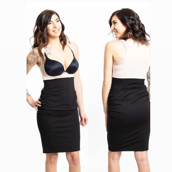 Lait the poule Dresses & Skirts - Maternity / Nursing Dark Navy and Cream Bodycon Dress - Lait De Poule Size XL